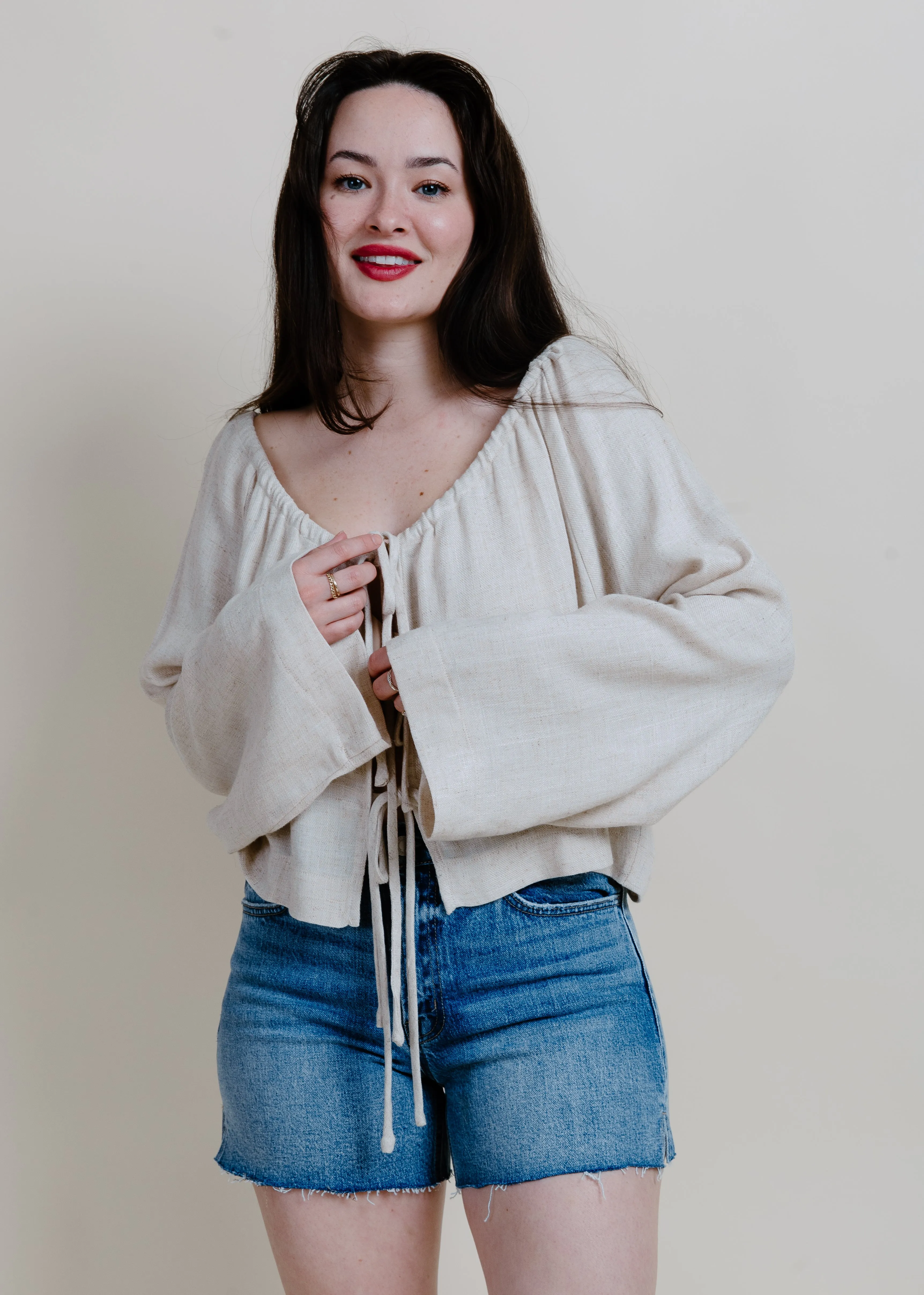 Little Miss Tie Front Top - Linen
