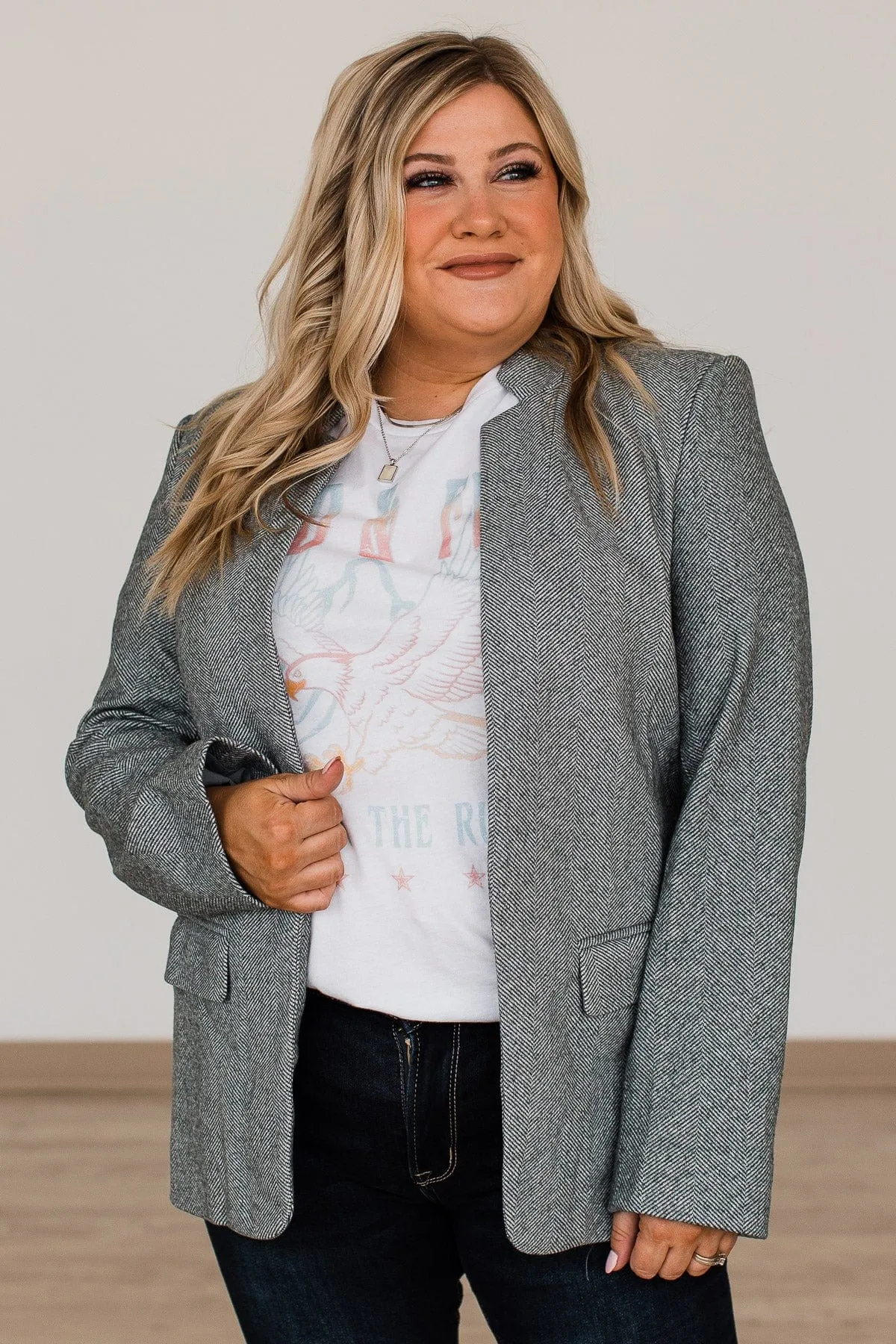 Live Your Potential Open Front Blazer- Grey