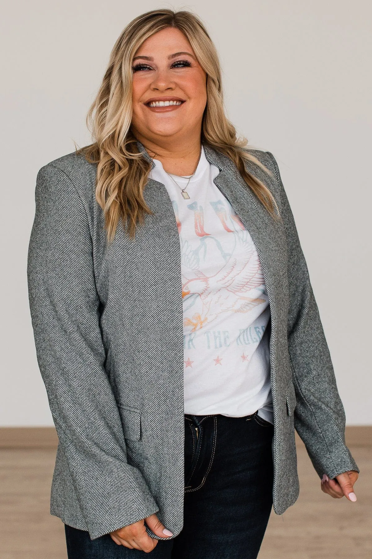 Live Your Potential Open Front Blazer- Grey