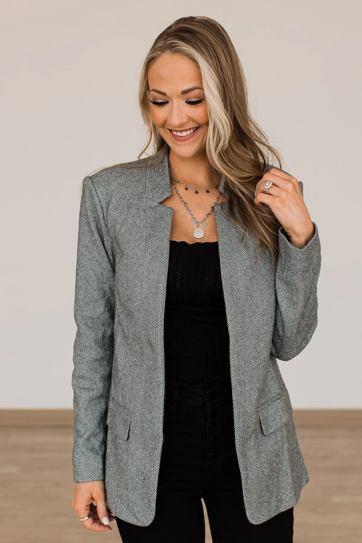 Live Your Potential Open Front Blazer- Grey