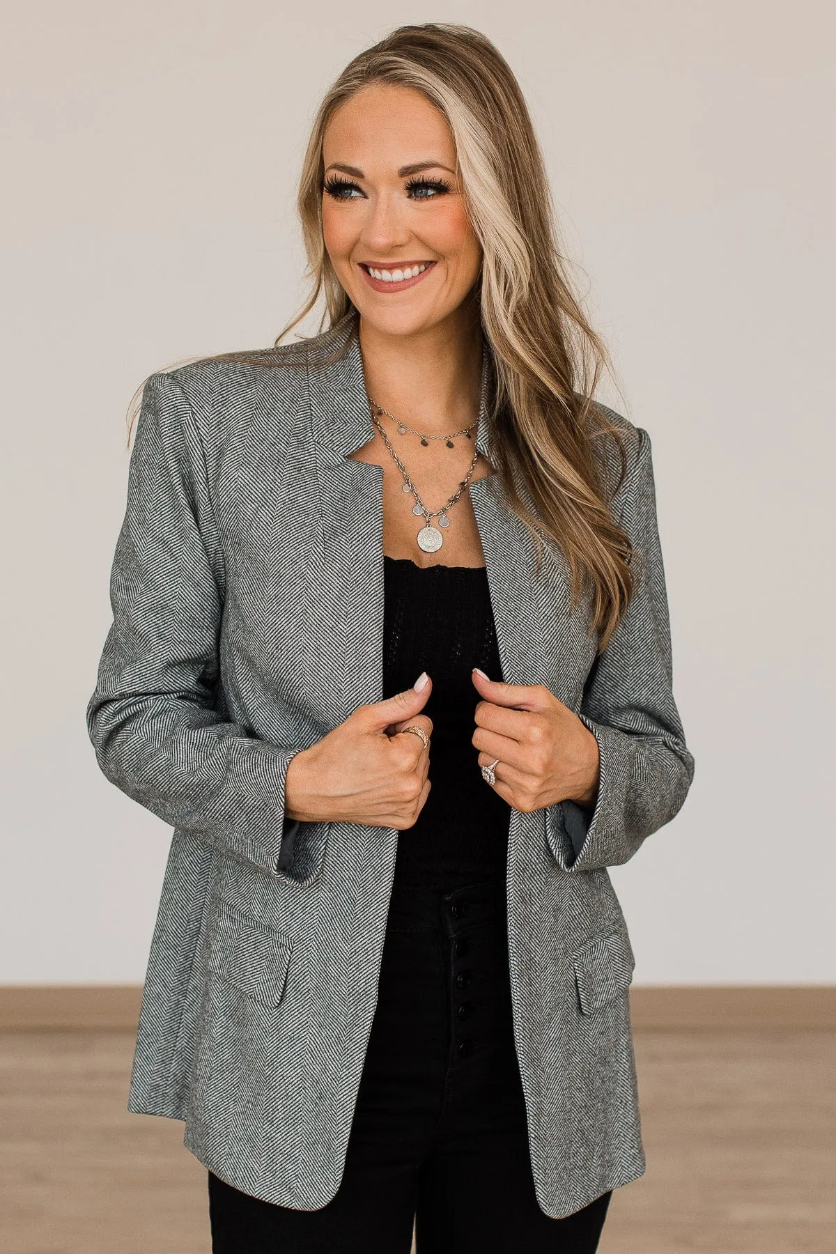 Live Your Potential Open Front Blazer- Grey