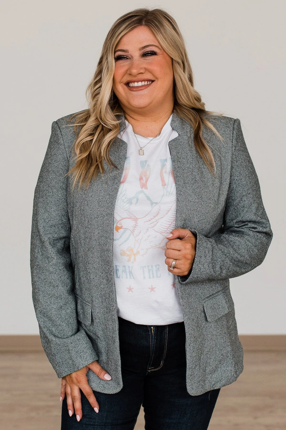 Live Your Potential Open Front Blazer- Grey