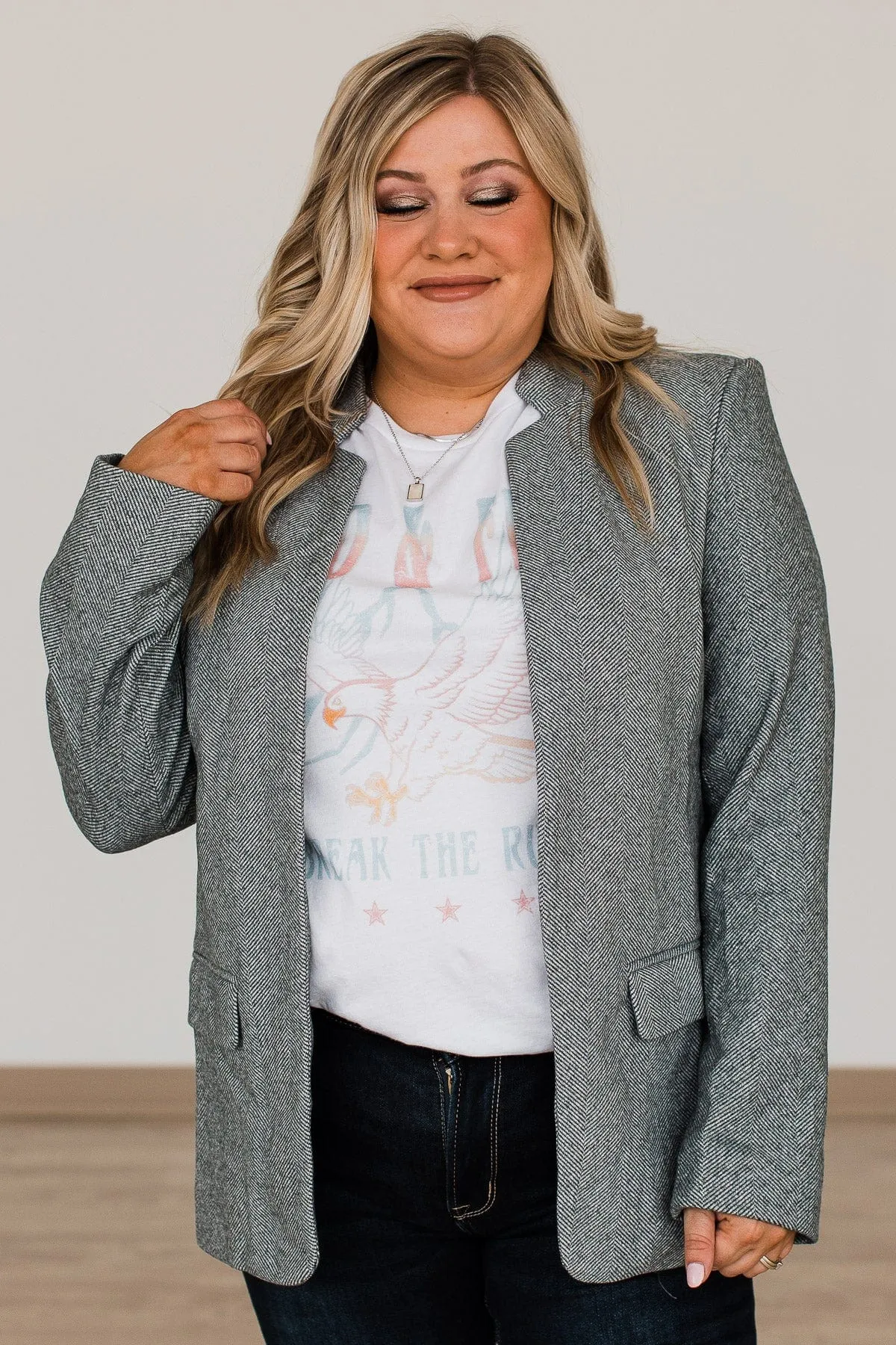 Live Your Potential Open Front Blazer- Grey