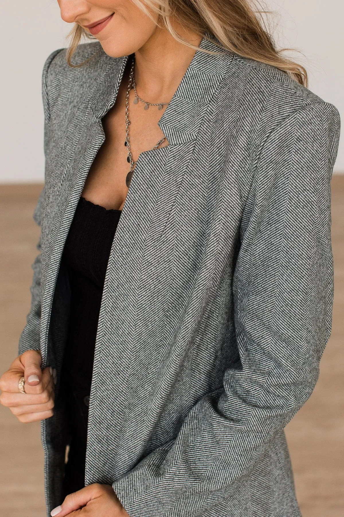 Live Your Potential Open Front Blazer- Grey