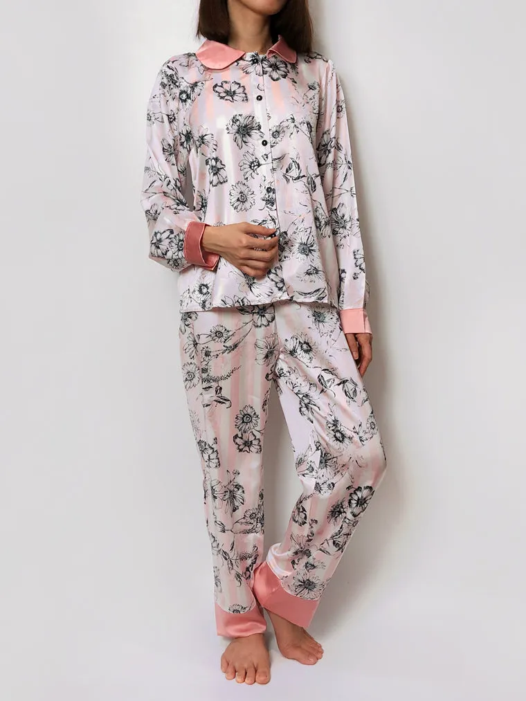 Long Floral Print Pajama Set