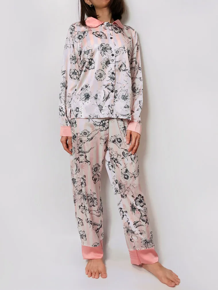 Long Floral Print Pajama Set