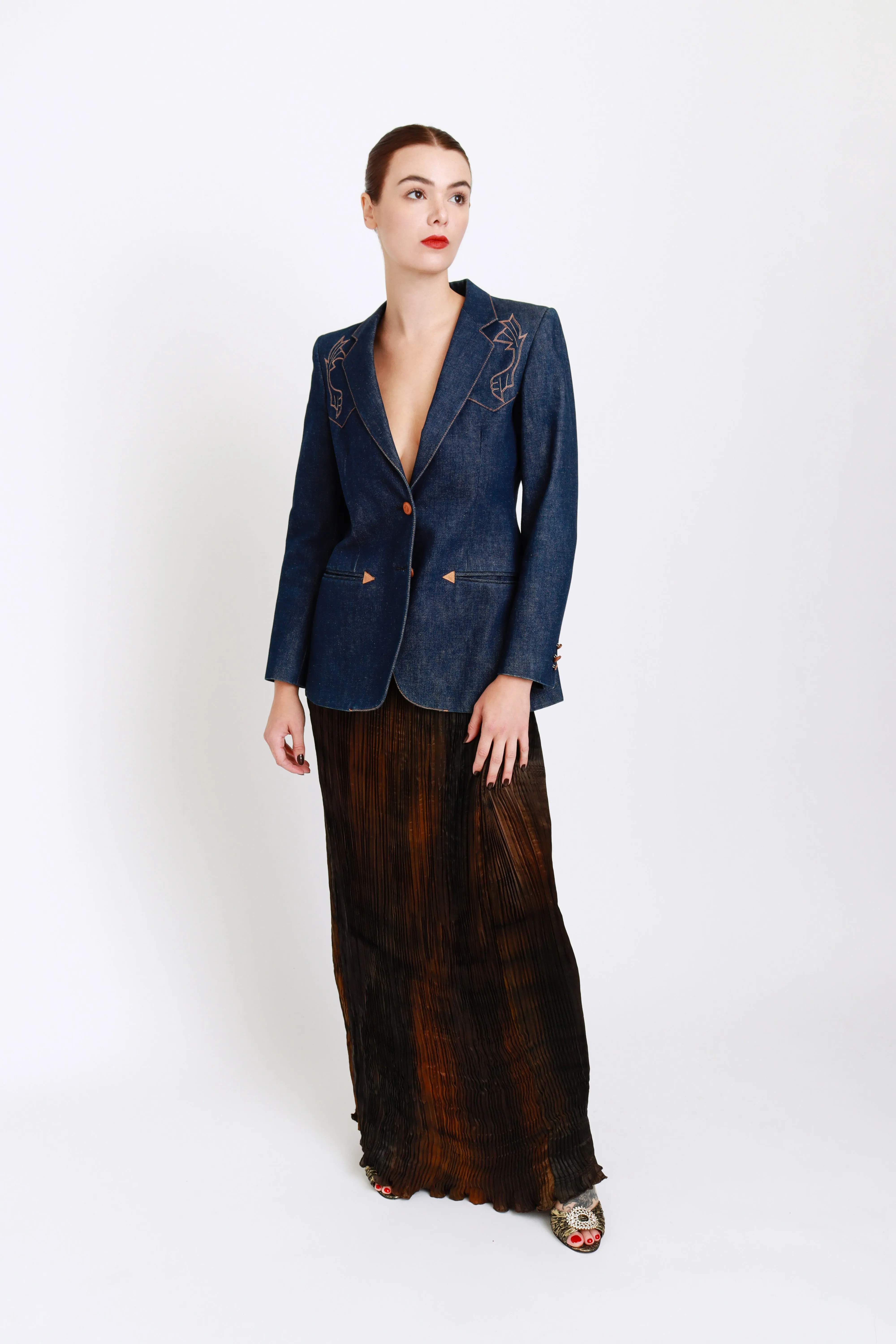 Long Pleated Silk Skirt