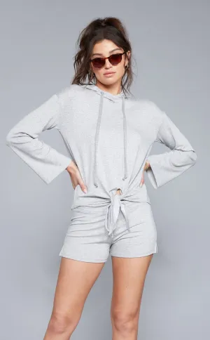 Long Sleeve Tie Front Hoodie