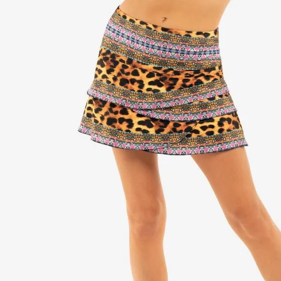 Lucky in Love Leopard Print Scallop A-Line 14 inch Skort Size S NWT