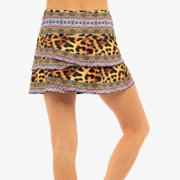 Lucky in Love Leopard Print Scallop A-Line 14 inch Skort Size S NWT