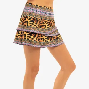 Lucky in Love Leopard Print Scallop A-Line 14 inch Skort Size S NWT