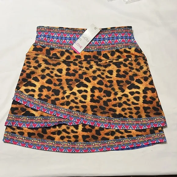 Lucky in Love Leopard Print Scallop A-Line 14 inch Skort Size S NWT