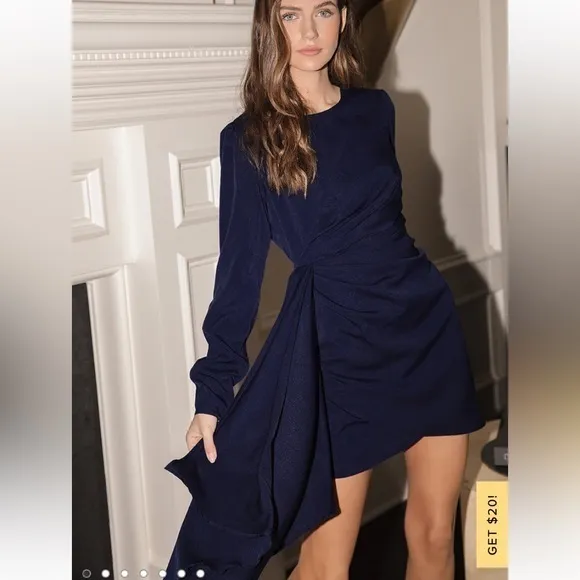 Lulus Magical Spot Navy Blue Long Sleeved Mini