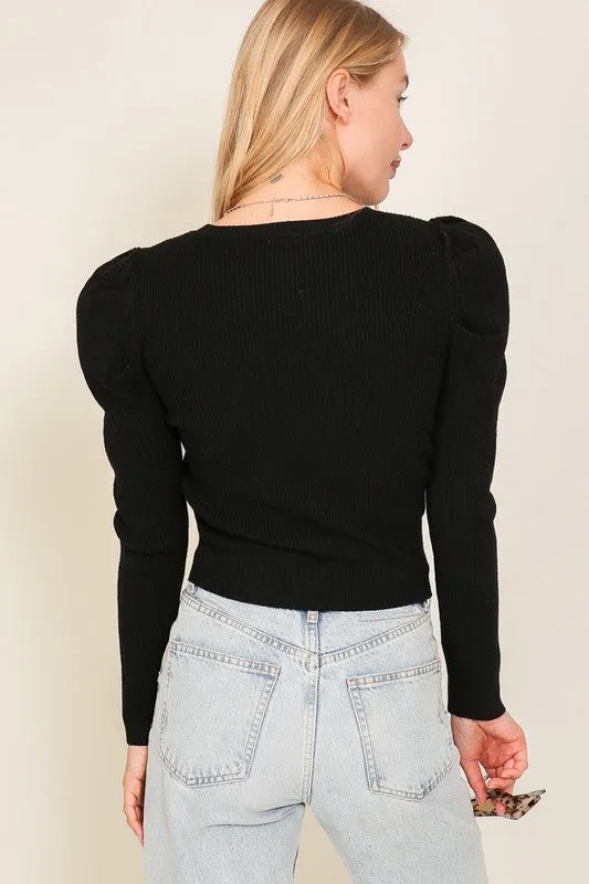 Lumiere Ribbed Puff Sleeve Knit Top