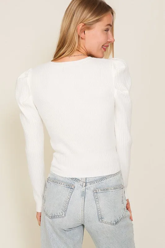 Lumiere Ribbed Puff Sleeve Knit Top