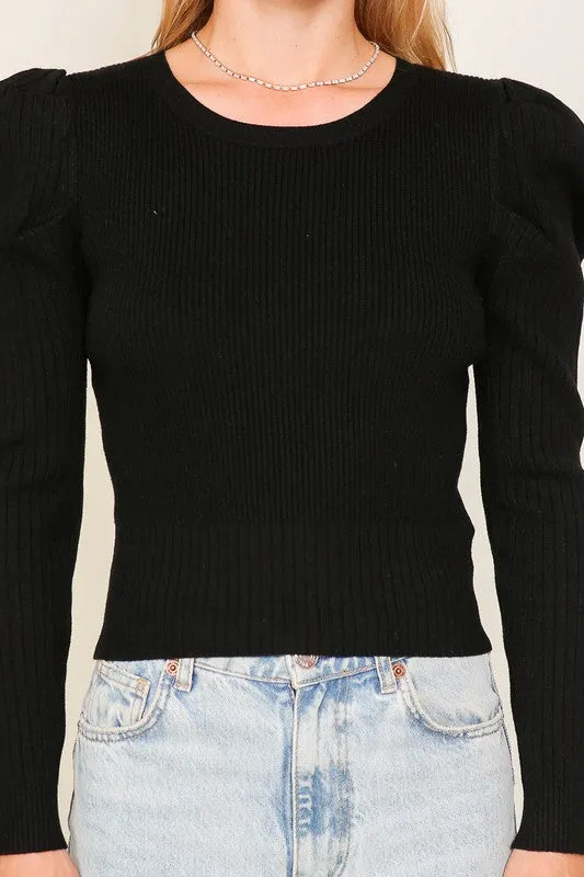 Lumiere Ribbed Puff Sleeve Knit Top