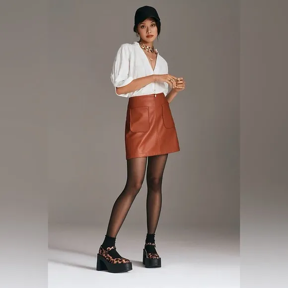 Maeve Faux Leather A Line Mini Skirt NEW