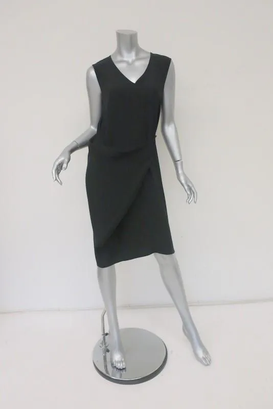 Maison Martin Margiela Dress Black Crepe Size 40 Sleeveless Wrap-Front