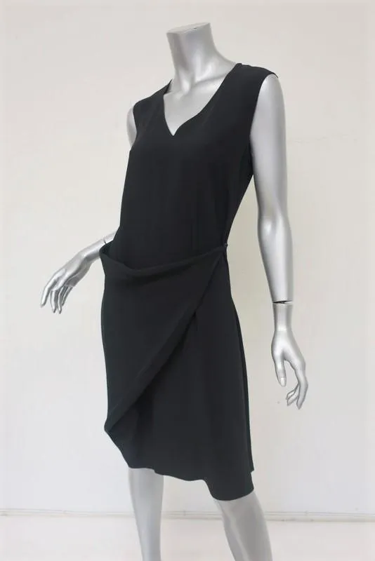 Maison Martin Margiela Dress Black Crepe Size 40 Sleeveless Wrap-Front