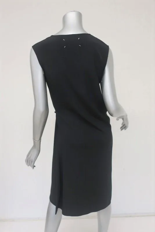 Maison Martin Margiela Dress Black Crepe Size 40 Sleeveless Wrap-Front