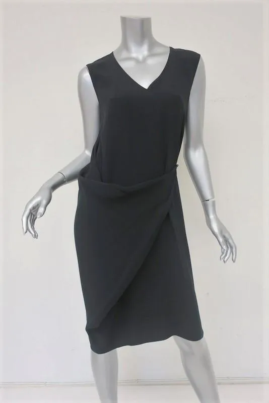 Maison Martin Margiela Dress Black Crepe Size 40 Sleeveless Wrap-Front