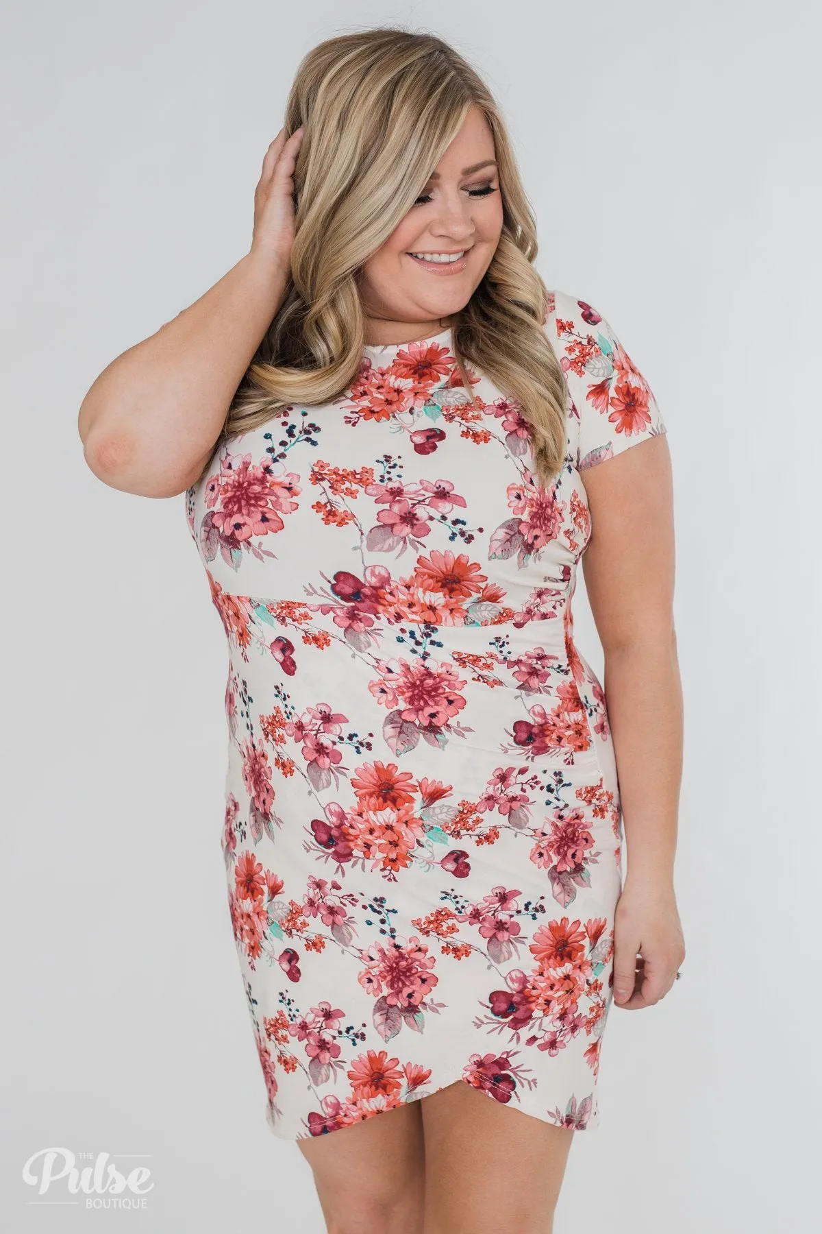Make My Heart Sing Floral Wrap Dress- Cream
