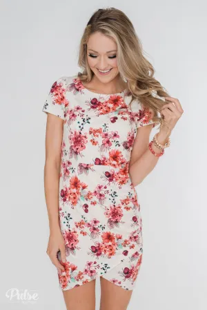 Make My Heart Sing Floral Wrap Dress- Cream