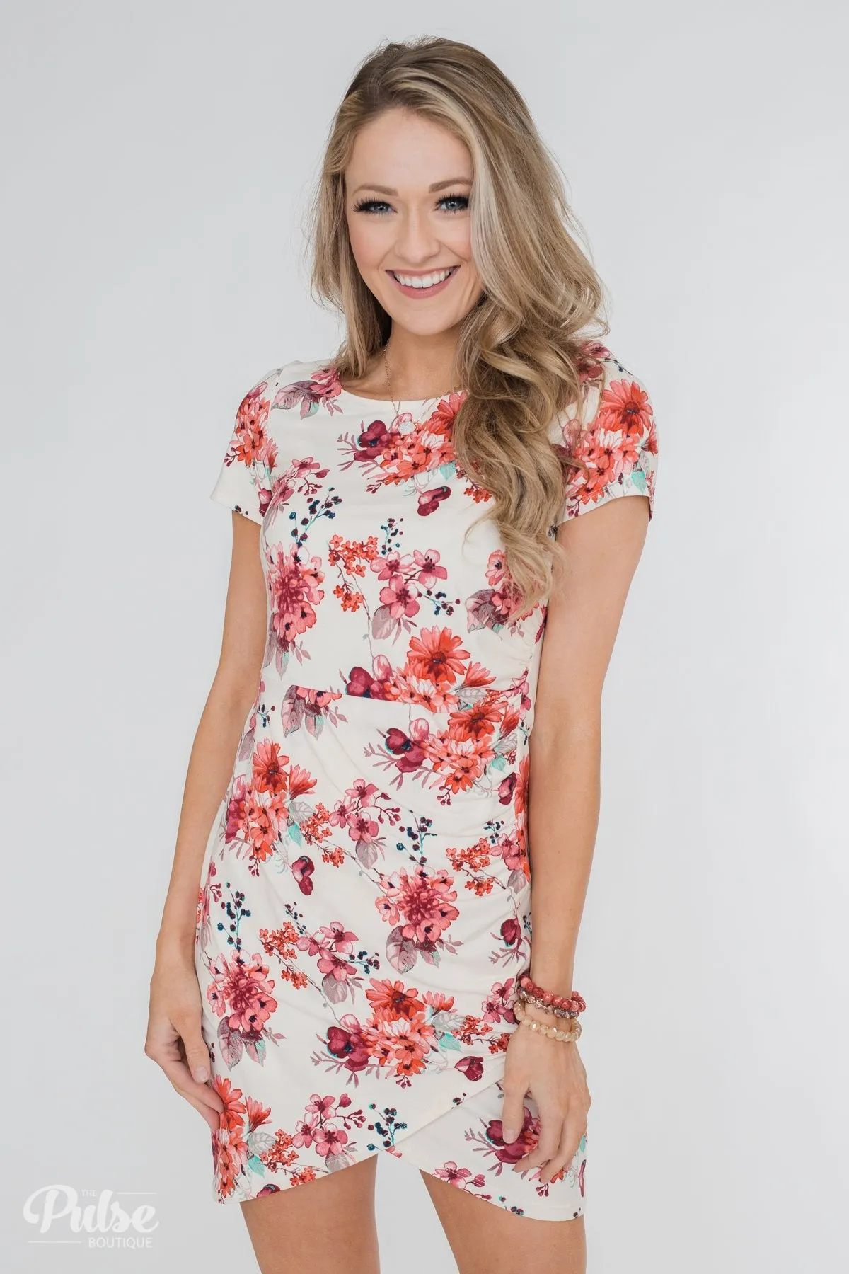 Make My Heart Sing Floral Wrap Dress- Cream
