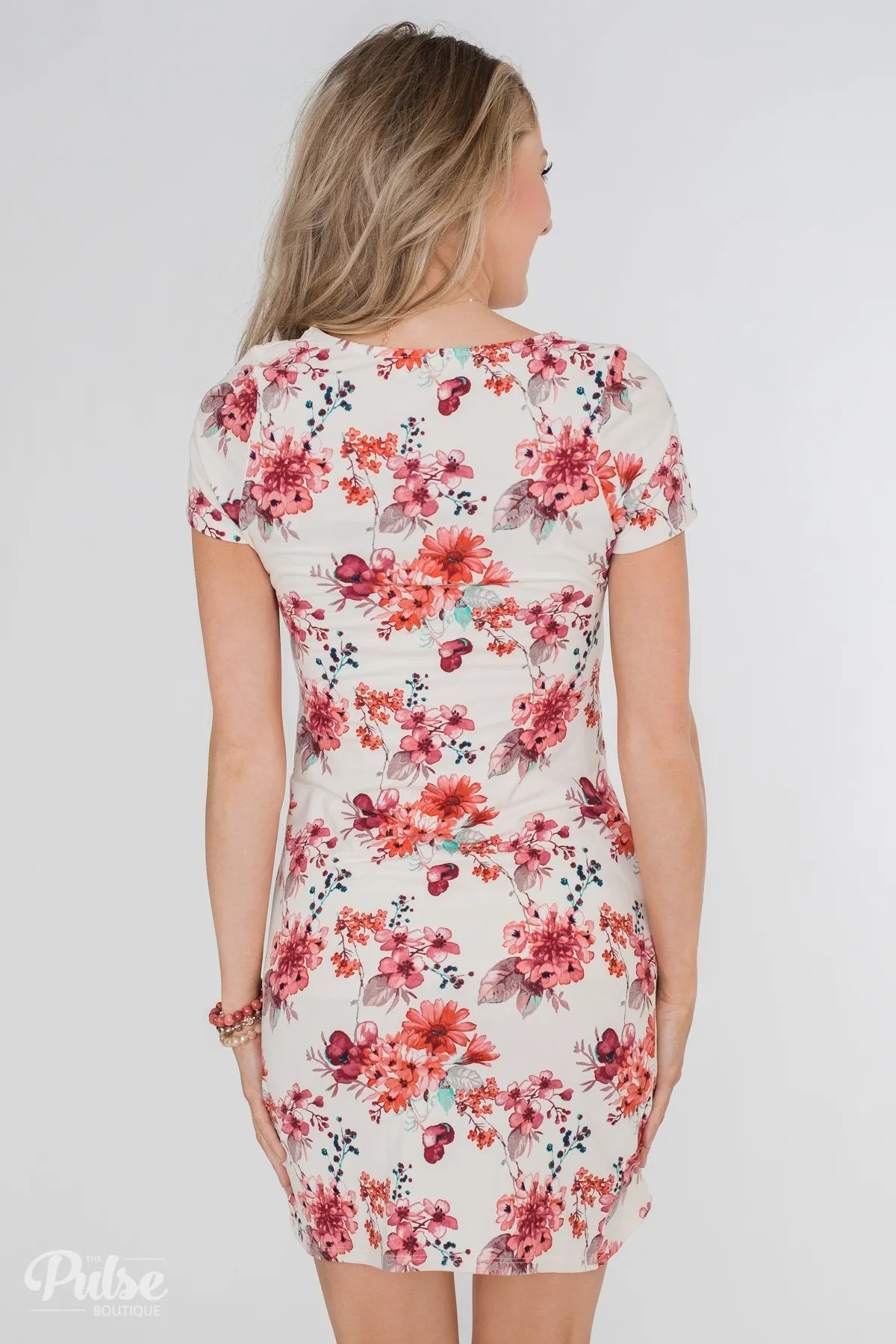 Make My Heart Sing Floral Wrap Dress- Cream