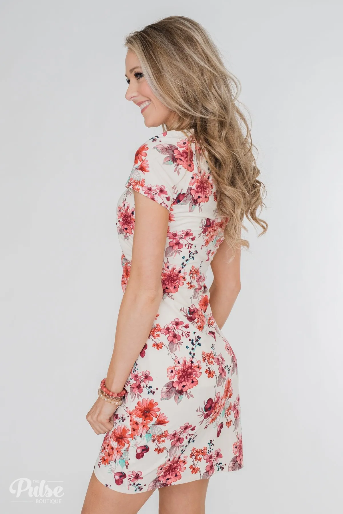 Make My Heart Sing Floral Wrap Dress- Cream