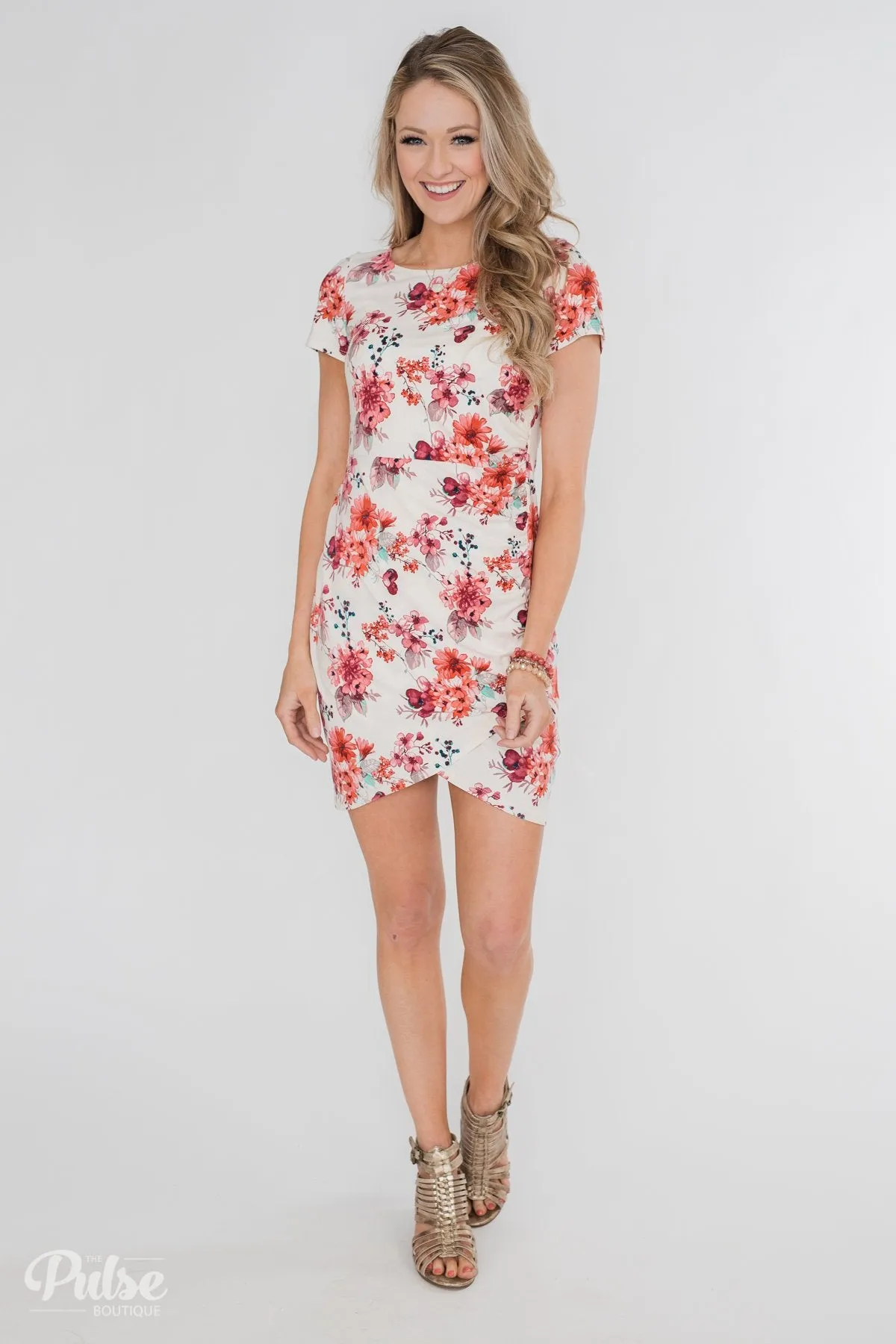 Make My Heart Sing Floral Wrap Dress- Cream