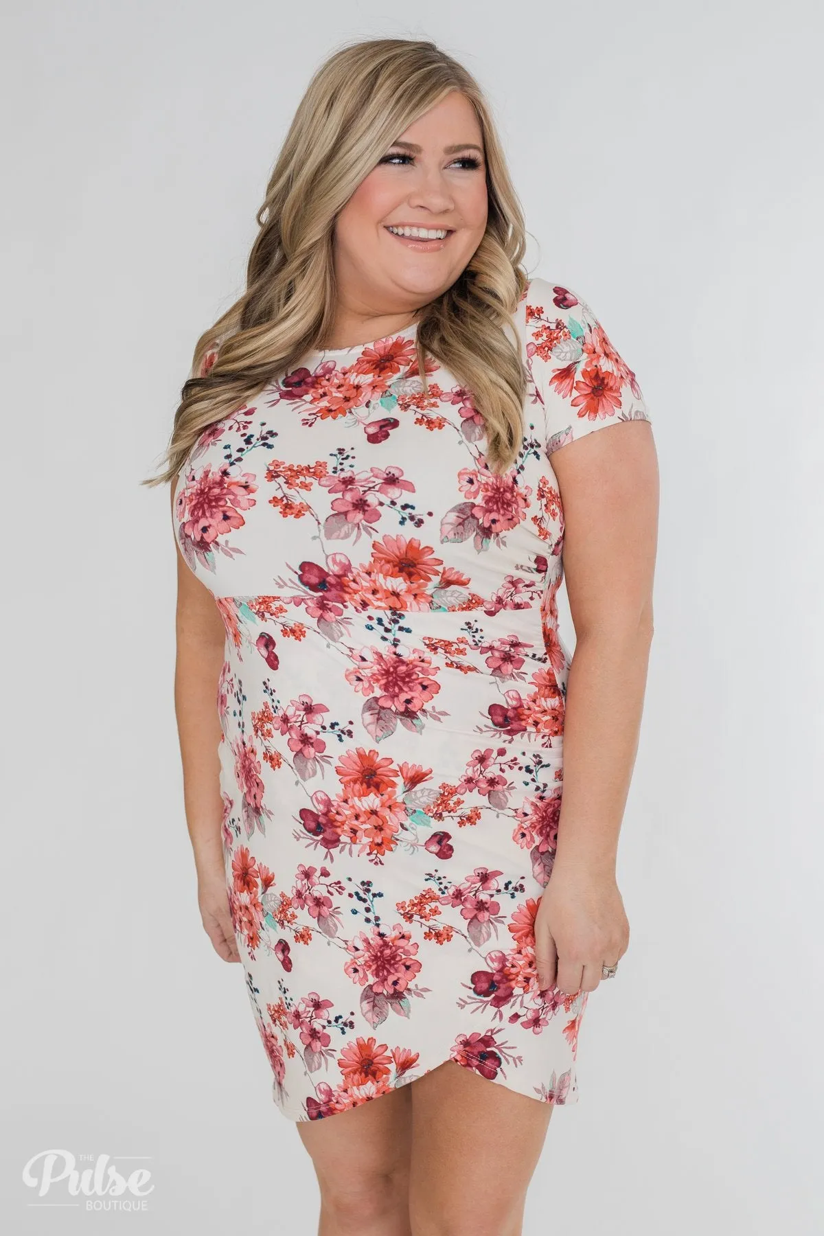 Make My Heart Sing Floral Wrap Dress- Cream