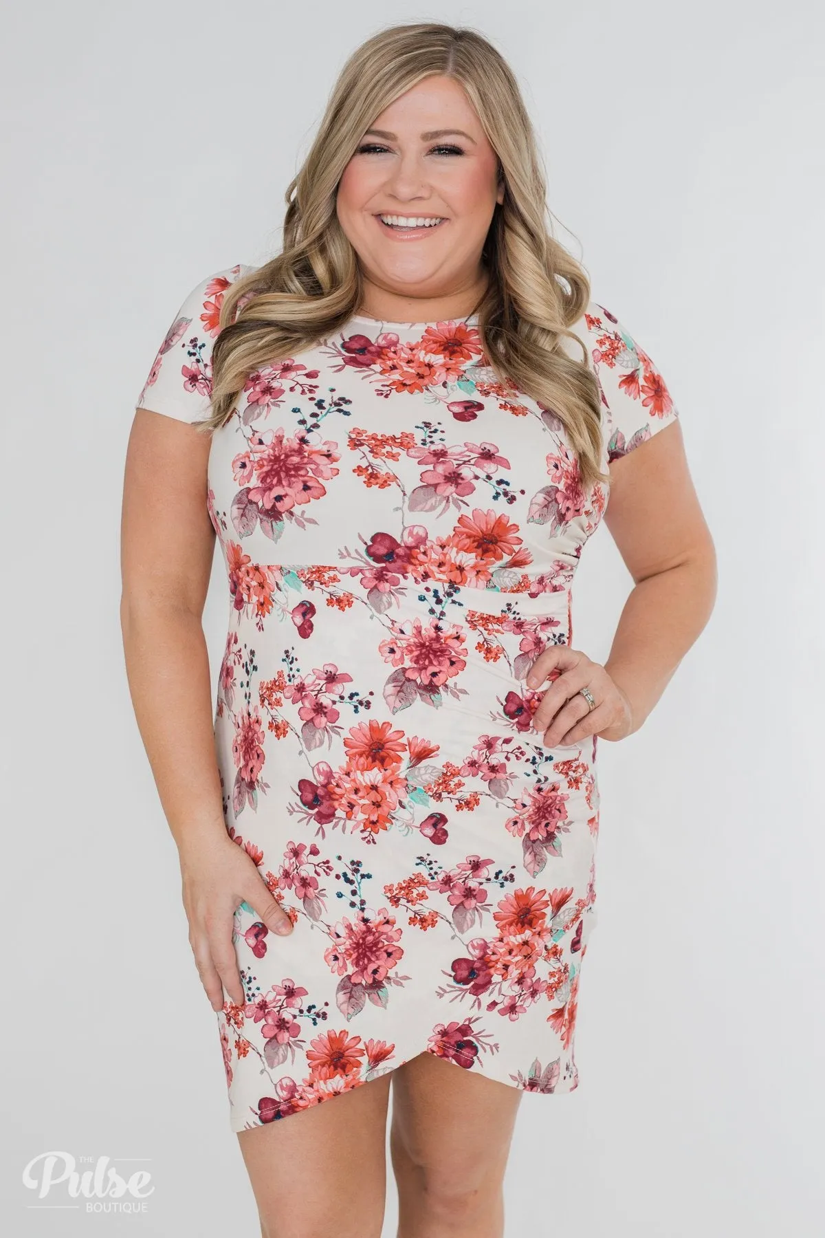 Make My Heart Sing Floral Wrap Dress- Cream