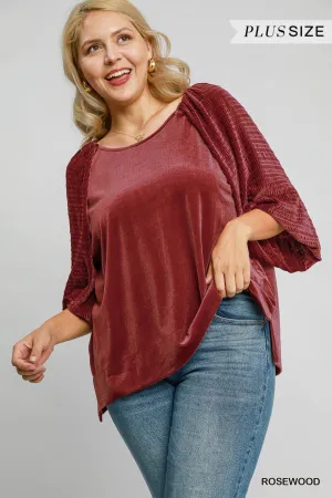 Malone Round Neck Velvet Top - Rosewood