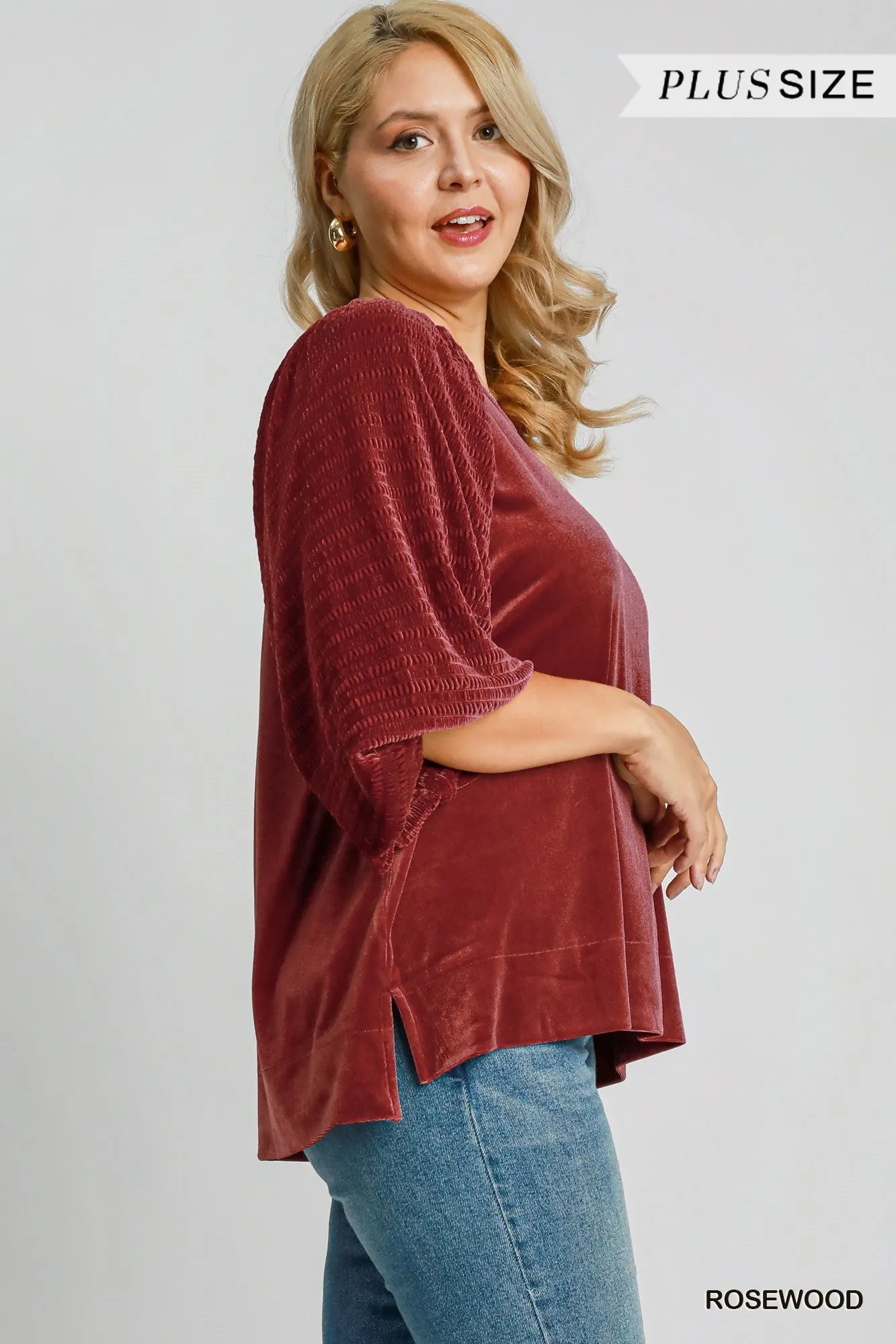 Malone Round Neck Velvet Top - Rosewood