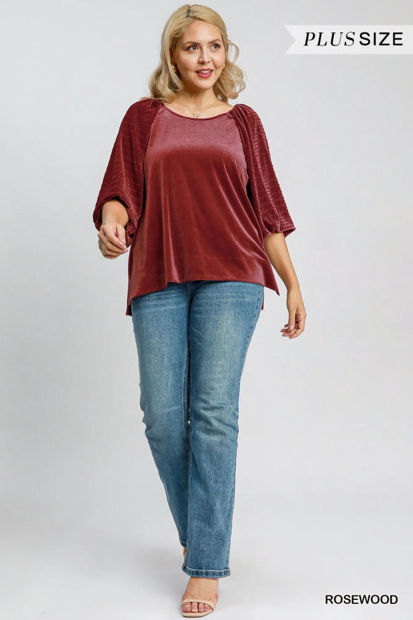 Malone Round Neck Velvet Top - Rosewood