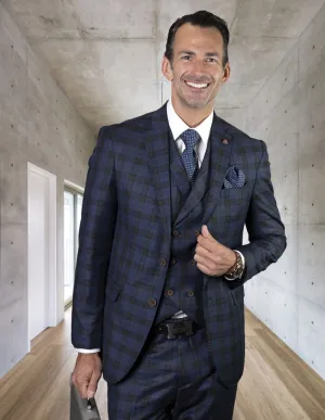 MATIAS NAVY 3 PC PLAID MODERN FIT SUIT
