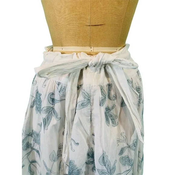 Max Studio Skirt Women's Extra Small Cotton Drawstring White Blue Embroidered