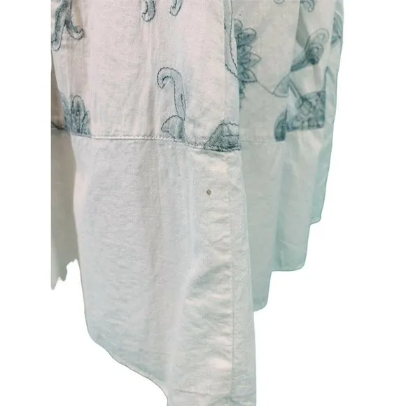 Max Studio Skirt Women's Extra Small Cotton Drawstring White Blue Embroidered