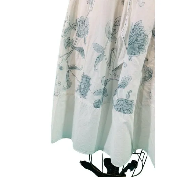 Max Studio Skirt Women's Extra Small Cotton Drawstring White Blue Embroidered