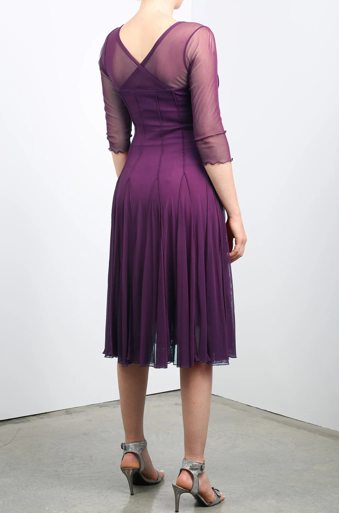 MAXIMA  Fit and Flare 3/4 Sleeves Paneled Dress Plum
