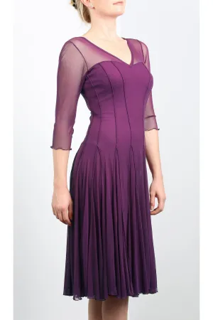 MAXIMA  Fit and Flare 3/4 Sleeves Paneled Dress Plum