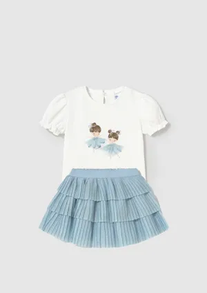 Mayoral 1041 Tee-Shirt and Mayoral 1901 Sky Pleated Tulle Skirt In Stock Now