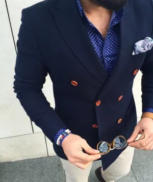 Men's Navy Blue Double Breasted 2 Piece Suit Up To 6XL