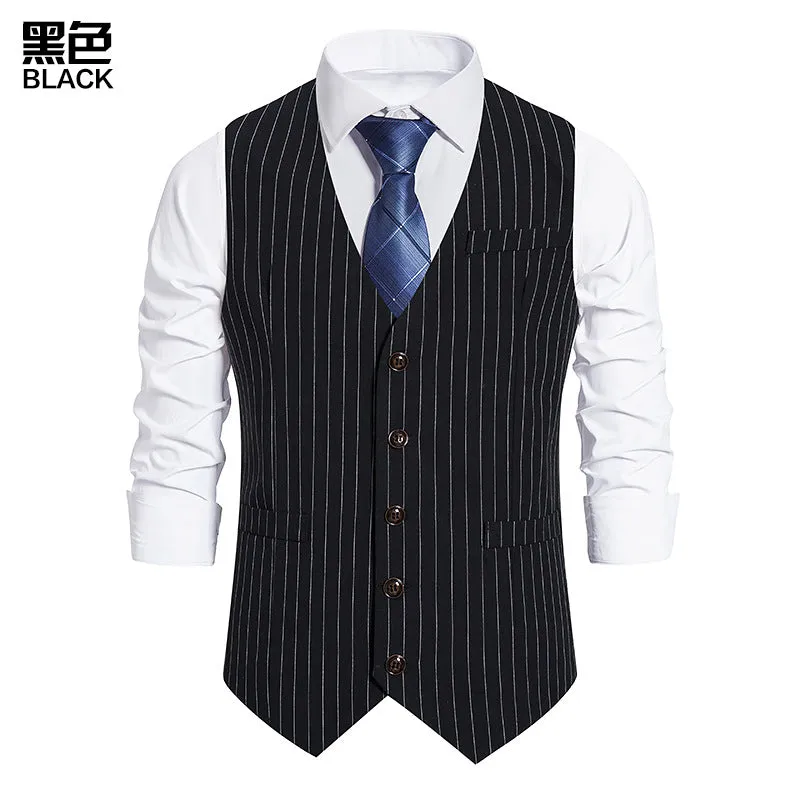 Men's Striped Single-breasted Vest Suit Waistcoat