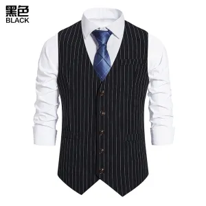 Men's Striped Single-breasted Vest Suit Waistcoat