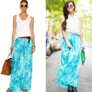 Michael Kors Turquoise Water Print Pleated Skirt Large