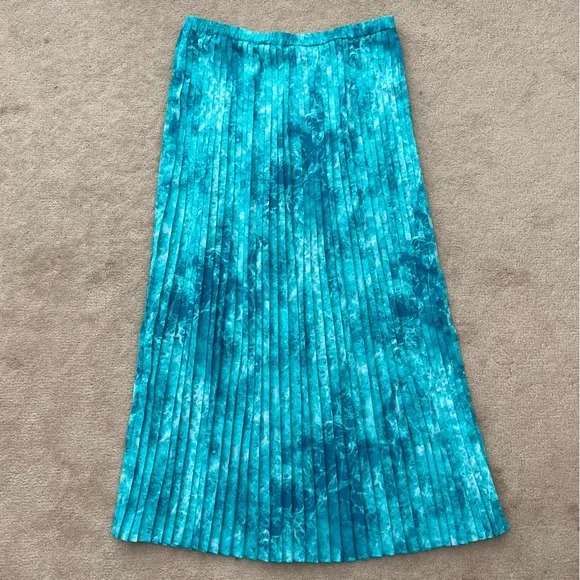 Michael Kors Turquoise Water Print Pleated Skirt Large