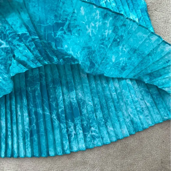 Michael Kors Turquoise Water Print Pleated Skirt Large