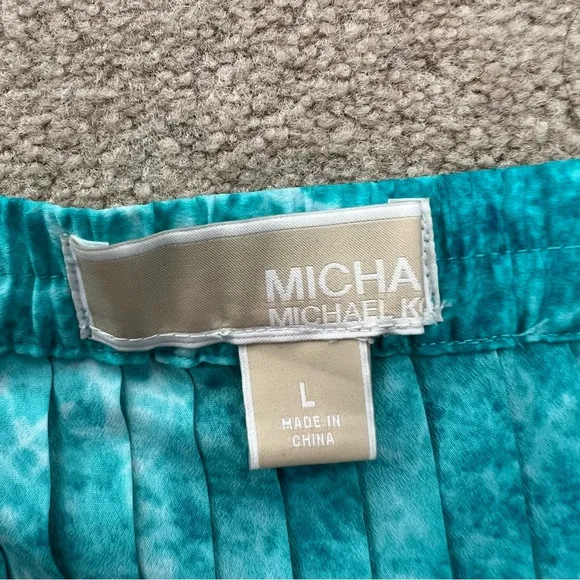 Michael Kors Turquoise Water Print Pleated Skirt Large
